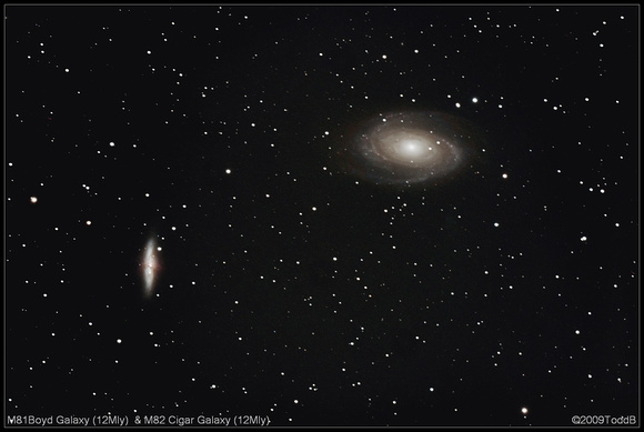 M81 Boyd Spiral Galaxy & M82 Cigar Galaxy (12Mly)
